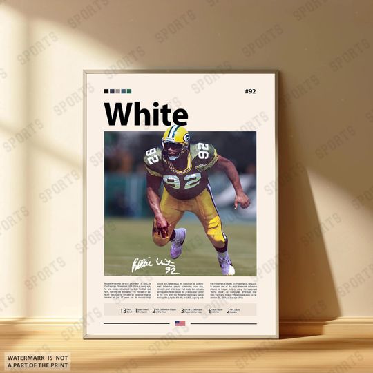 Reggie White Poster, Green Bay Packers Football Poster, Sports Bedroom Posters