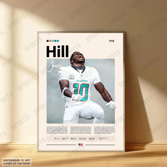 Tyreek Hill Poster, Miami Dolphins Football Poster, Sports Bedroom Posters