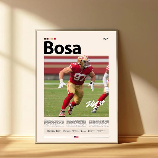 Nick Bosa Poster, San Francisco 49ers Football Poster, Sports Bedroom Posters
