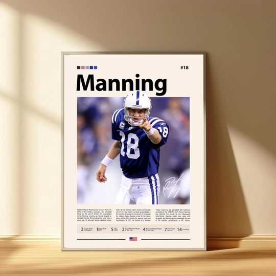 Peyton Manning Poster, Indianapolis Colts Football Poster, Sports Bedroom Posters