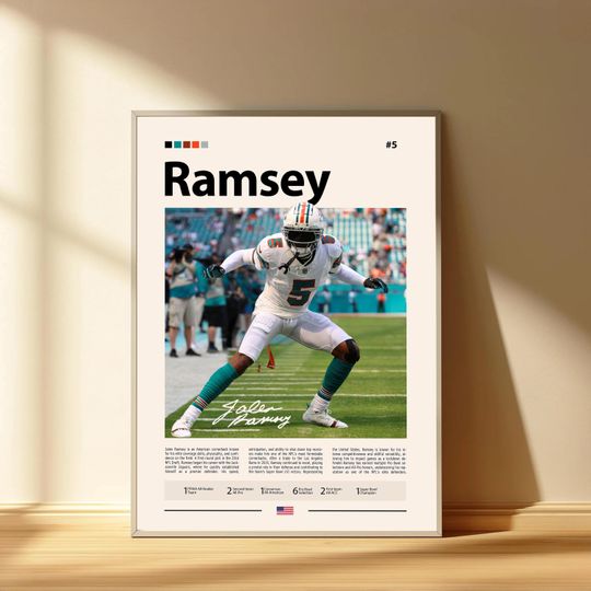 Jalen Ramsey Poster, Miami Dolphins Football Poster, Sports Bedroom Posters