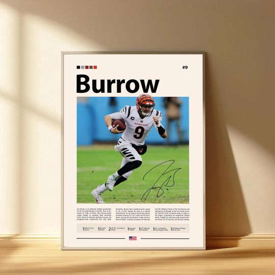 Joe Burrow Poster, Cincinnati Bengals Football Poster, Sports Bedroom Posters