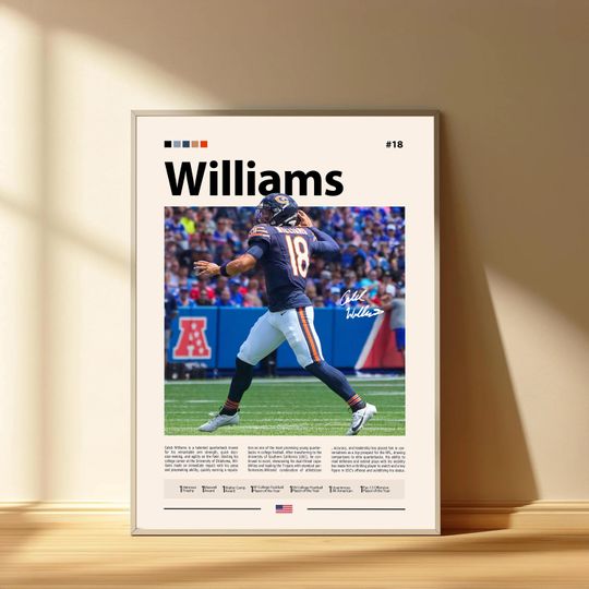 Caleb Williams Poster, Chicago Bears Football Poster, Sports Bedroom Posters