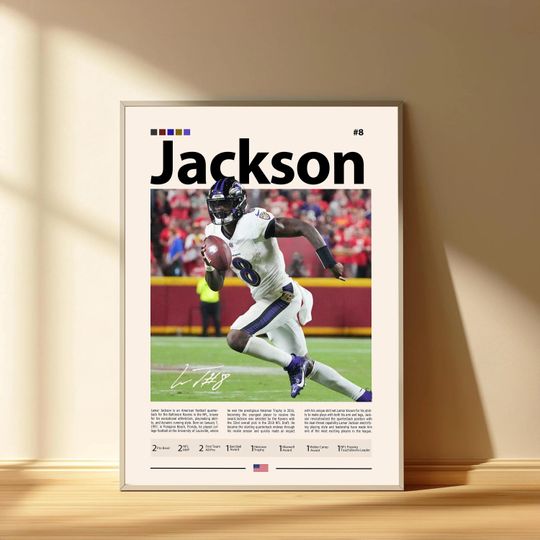 Lamar Jackson Poster, Baltimore Ravens Football Poster, Sports Bedroom Posters