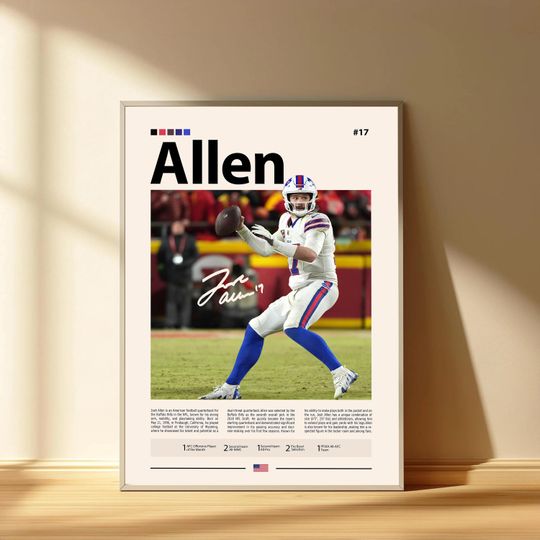 Josh Allen Poster, Buffalo Bills Football Poster, Sports Bedroom Posters