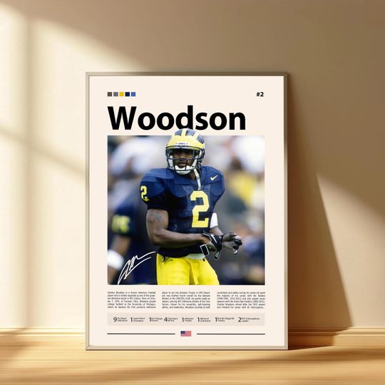 Charles Woodson Poster, Michigan Wolverines Football Poster, Sports Bedroom Posters