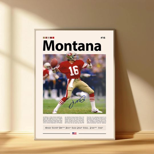 Joe Montana Poster, San Francisco 49ers Football Poster, Sports Bedroom Posters