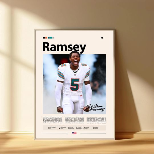 Jalen Ramsey Poster, Miami Dolphins Football Poster, Sports Bedroom Posters