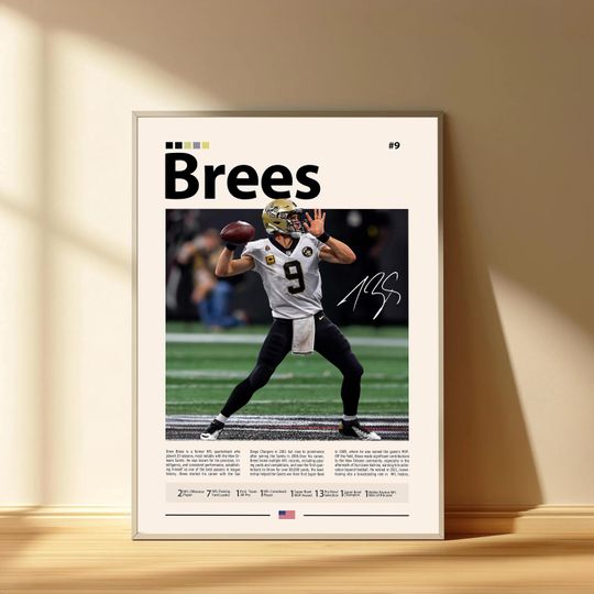 Drew Brees Poster, New Orleans Saints Football Poster, Sports Bedroom Posters