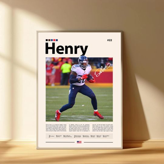 Derrick Henry Poster, Tennessee Titans Football Poster, Sports Bedroom Posters