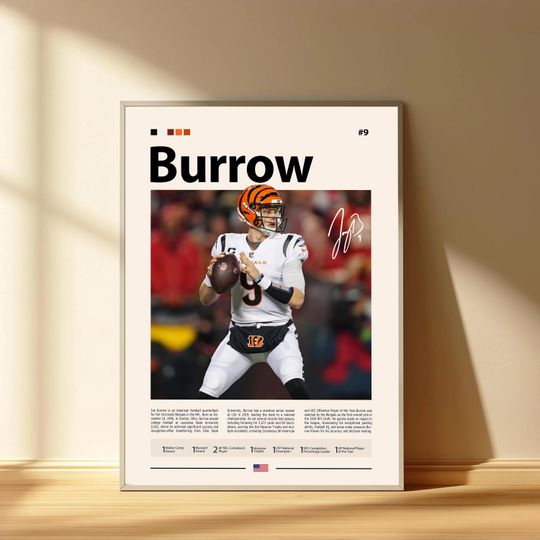 Joe Burrow Poster, Cincinnati Bengals Football Poster, Sports Bedroom Posters