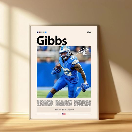 Jahmyr Gibbs Poster, Detroit Lions Football Poster, Sports Bedroom Posters
