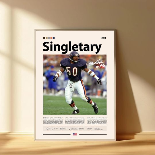 Mike Singletary Poster, Chicago Bears Football Poster, Sports Bedroom Posters