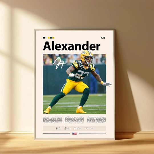 Jaire Alexander Poster, Green Bay Packers Football Poster, Sports Bedroom Posters
