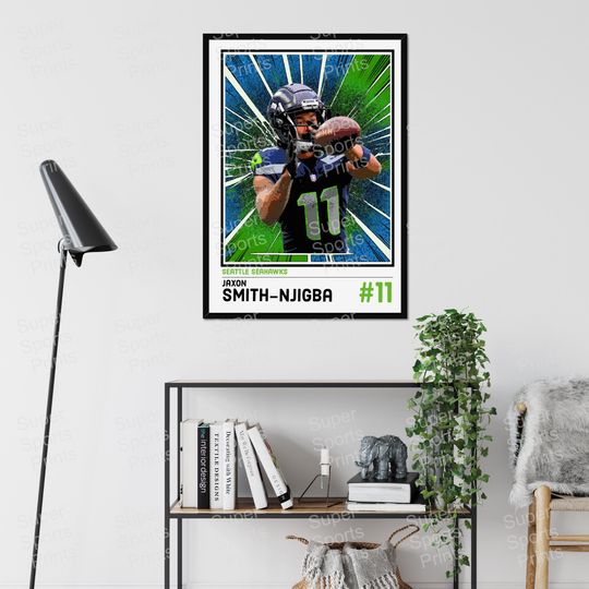 Jaxon Smith-Njigba Seattle Seahawks Poster  Comic Retro football Art Print