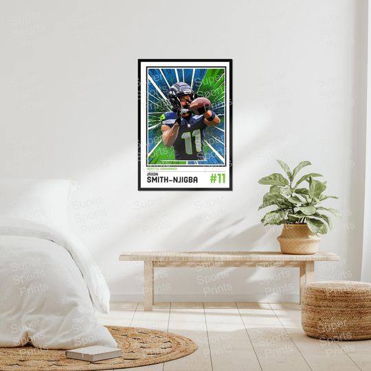 Jaxon Smith-Njigba Seattle Seahawks Poster  Comic Retro football Art Print