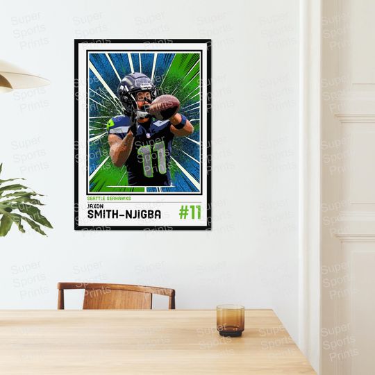 Jaxon Smith-Njigba Seattle Seahawks Poster  Comic Retro football Art Print