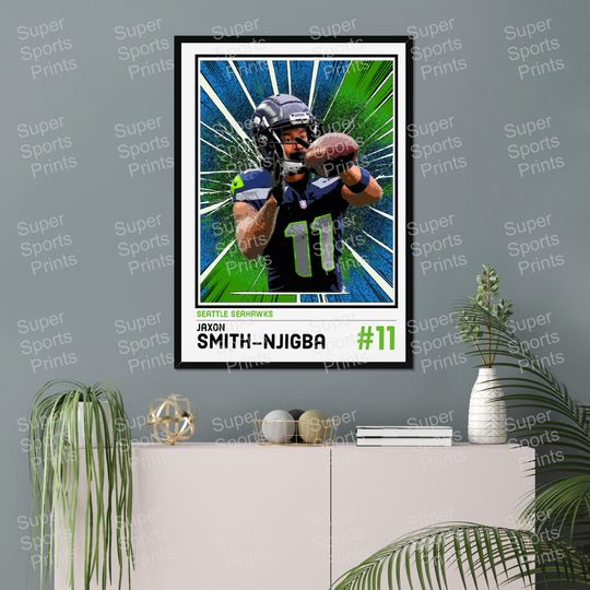 Jaxon Smith-Njigba Seattle Seahawks Poster  Comic Retro football Art Print