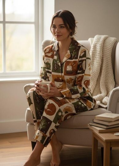 Autumn Patchwork Pajama Set, Cozy Fall Sleepwear,  Cottagecore Lounge Set
