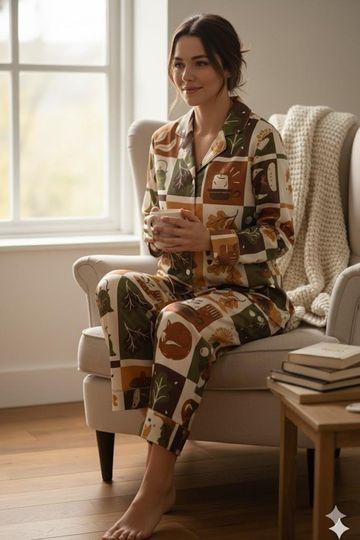 Autumn Patchwork Pajama Set, Cozy Fall Sleepwear,  Cottagecore Lounge Set