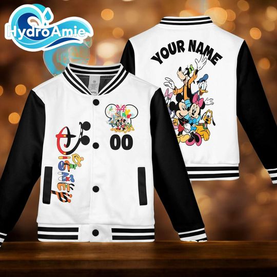 Custom Mickey and Friends Varsity Jacket, Personalized Baseball Jacket