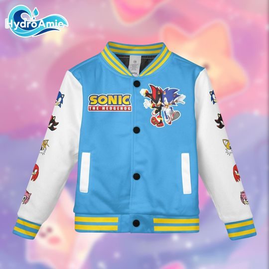 Personalize Sonic the Hedgehog Varsity Jacket, Custom Sonic Baseball Jacket, Gamer Jacket Gift
