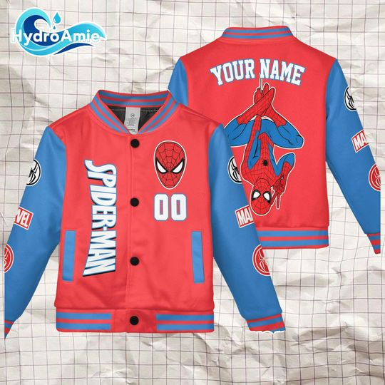 Custom Spider-Man Varsity Jacket, Personalized Superhero Outerwear