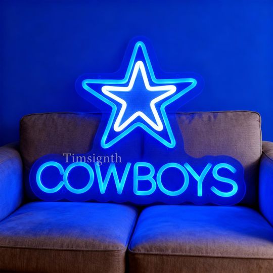 Handmade Dallas Cowboys LED Neon Sign, Sports Man Cave Decor