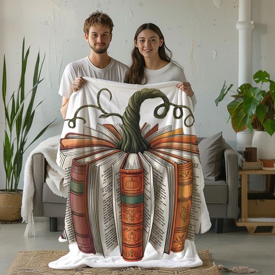 Halloween Book Pumpkin Blanket: Custom Kids , Fall Decor