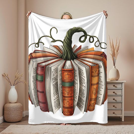Halloween Book Pumpkin Blanket: Custom Kids , Fall Decor