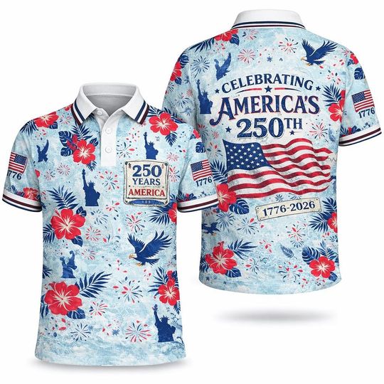 America 250th Anniversary Polo Shirt, Patriotic USA Flag Golf Shirt, Fathers day Gift for Dad, Patriotic Day Shirt, 17762026 American Polo