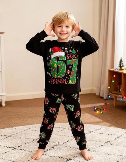 Six Seven Meme Christmas Pajama Set for Adults, Santa Holiday Sleepwear, Family Matching PJs