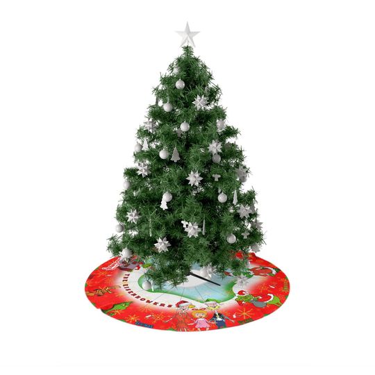 Personalized Grinchee Christmas Tree Skirt with Custom Name and Retro Grumpy Guy Design