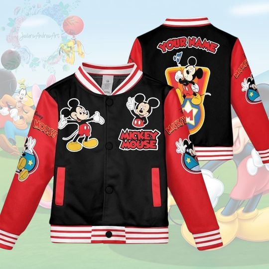 Personalized Mickey Mouse Baseball Jacket, Mickey Jacket, Cute Mickey Jacket