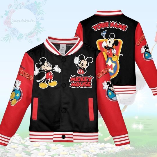 Personalized Mickey Mouse Baseball Jacket, Mickey Jacket, Cute Mickey Jacket
