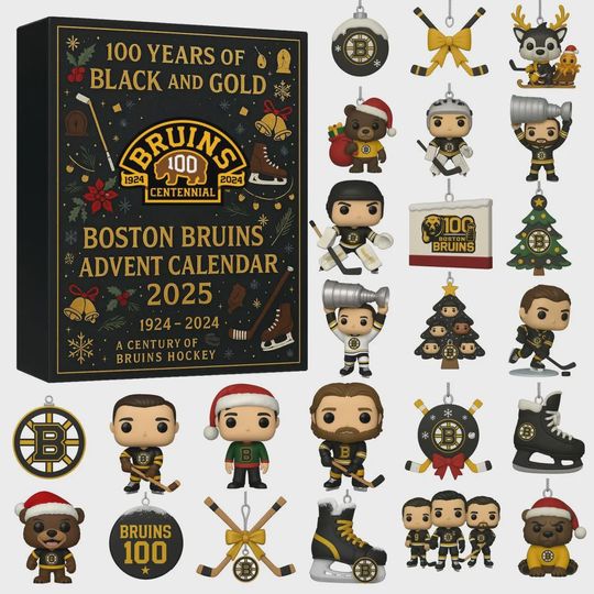 Boston Bruins Advent Calendar 2025, 100 Years of Black Gold Merch, Centennial Ornament Set, Christmas Gift for Hockey Fan