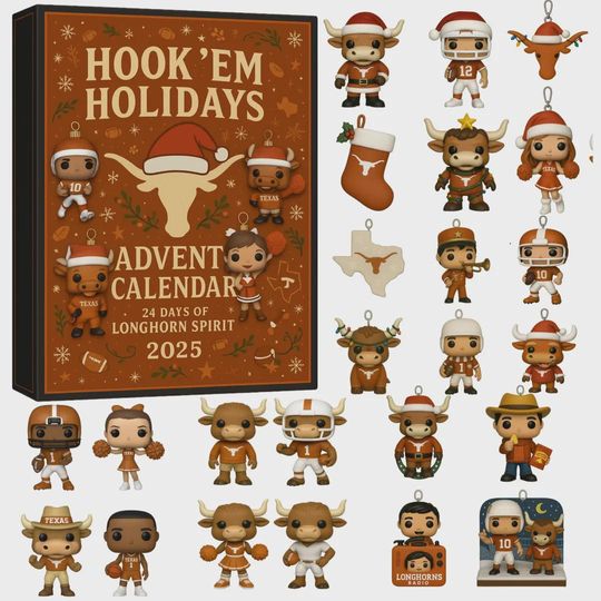 Texas Longhorns Advent Calendar 2025, Hook Em Holidays NCAA Merch, UT Football Ornament Set, Christmas Gift for Alumni Dad Mom