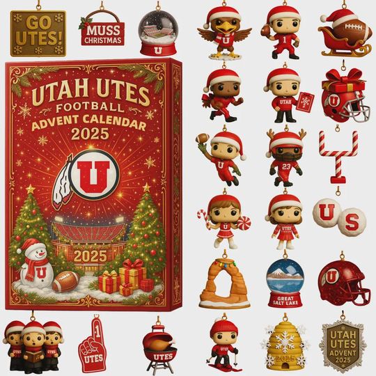 Utah Utes Football Advent Calendar 2025, NCAA Christmas Fan Merch Gift, Snowman Ornament Set for Alum Mom Dad