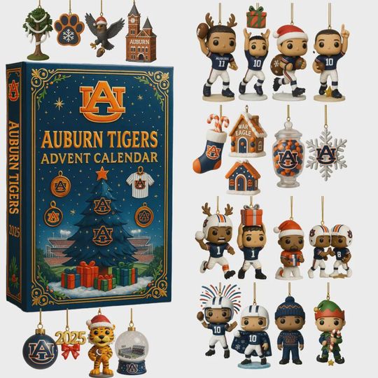 Auburn Tigers Advent Calendar 2025, War Eagle Football Christmas Merch, NCAA Ornament Gift Set for Alumni Mom Dad