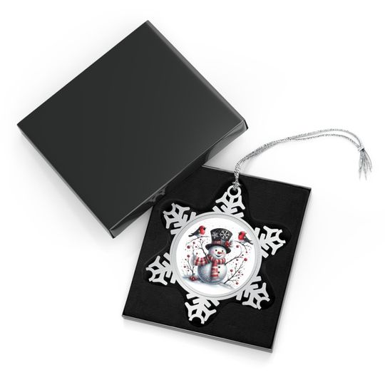 Pewter Snowflake Ornament: Winter Snowman Keepsake