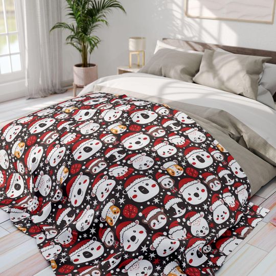 Fleece Blanket with Christmas Animals Pattern