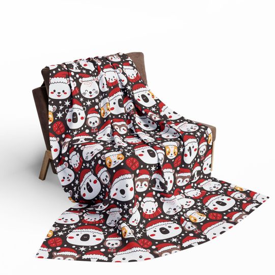 Fleece Blanket with Christmas Animals Pattern