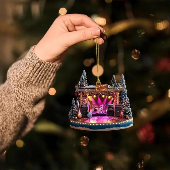 Custom Name Rock Band Stage Acrylic Ornament, Mini Concert Christmas Acrylic Ornament, Music Lover Xmas Gift 2D FLAT