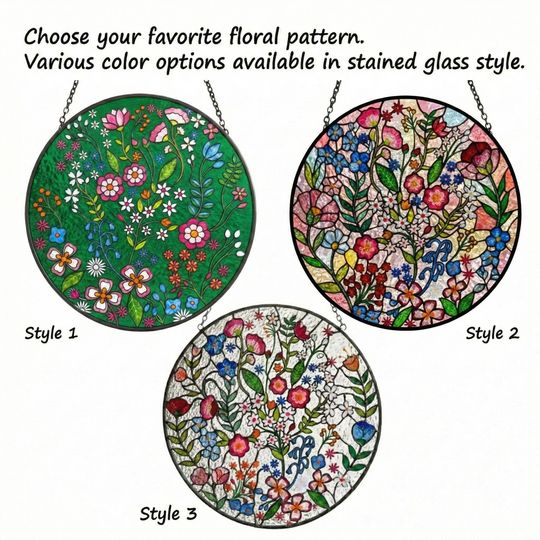 Forest Emerald Suncatcher  Embroidered-Style Floral Window Hanging  Boho Folk Art Gift