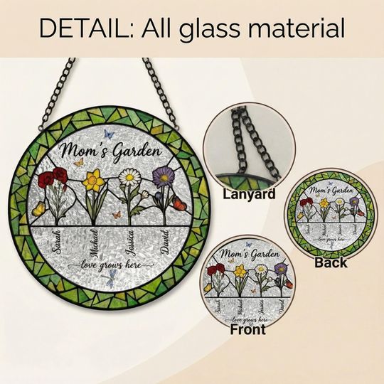 Personalized Birth Flower Suncatcher  Custom Mom's Garden Art  Birthday Gift for Her