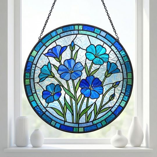Blue Flower Suncatcher - Blue Botanical Window Decor - Garden Lover Gift for Mom