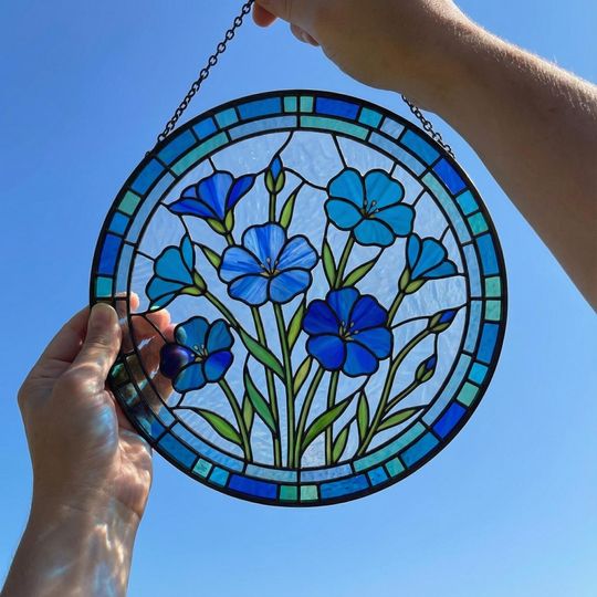 Blue Flower Suncatcher - Blue Botanical Window Decor - Garden Lover Gift for Mom