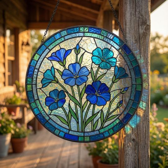 Blue Flower Suncatcher - Blue Botanical Window Decor - Garden Lover Gift for Mom