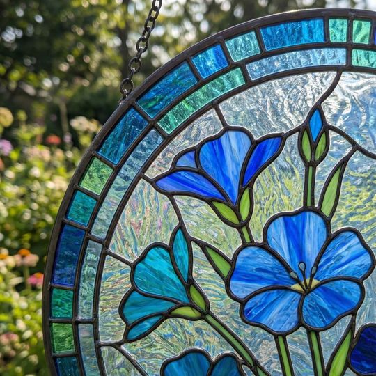 Blue Flower Suncatcher - Blue Botanical Window Decor - Garden Lover Gift for Mom