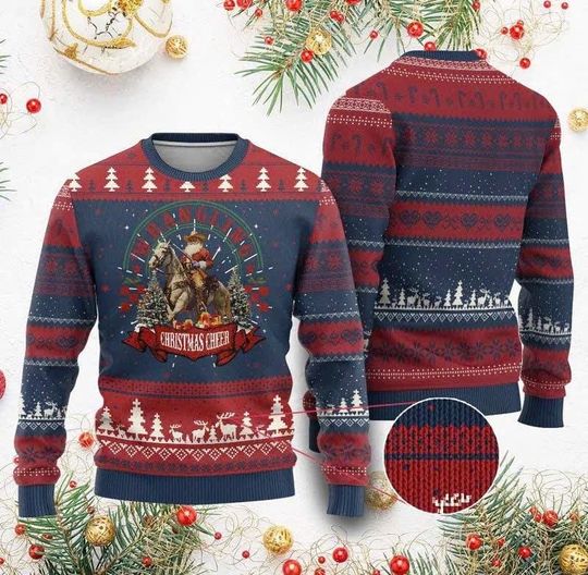 Western Ugly Christmas Sweater, Howdy Cowboy Horse Xmas Sweatshirt, Funny Country Christmas Outfit for Adults & Kids